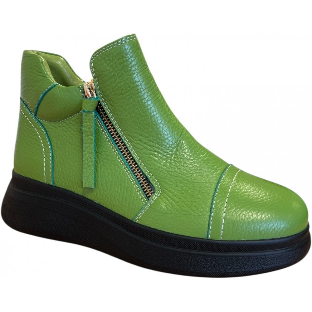 Adesso Topaz Lime Green Leather Ankle Boots
