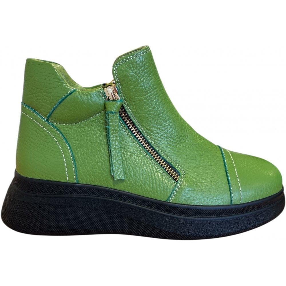 Adesso Topaz Lime Green Leather Ankle Boots