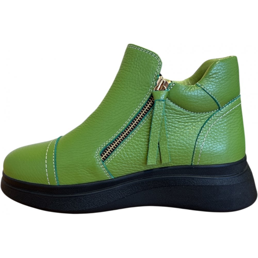 Adesso Topaz Lime Green Leather Ankle Boots