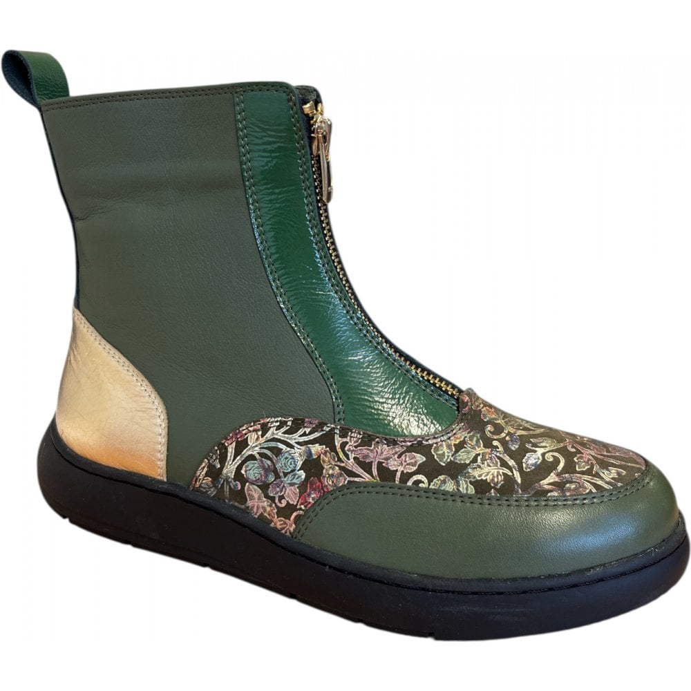 Adesso Inga metallic Olive Leather Ankle Boots