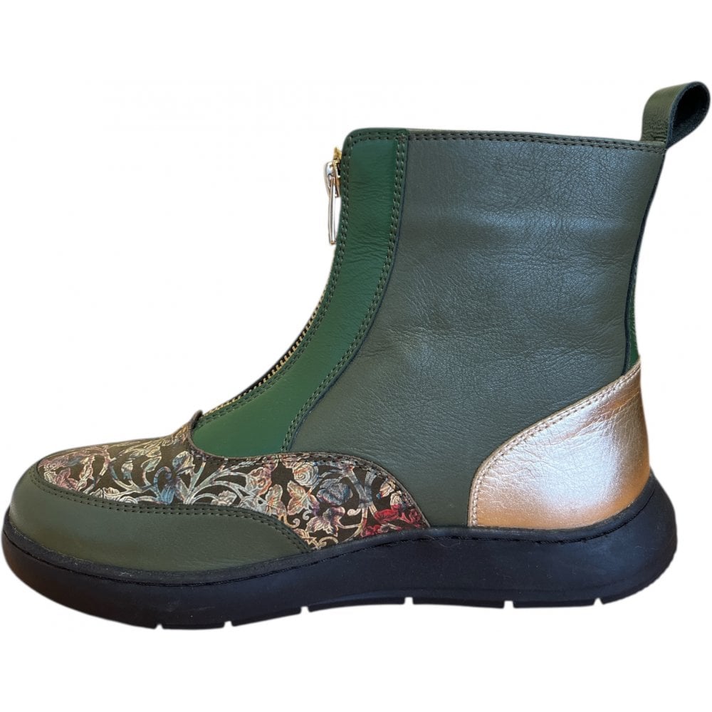 Adesso Inga metallic Olive Leather Ankle Boots