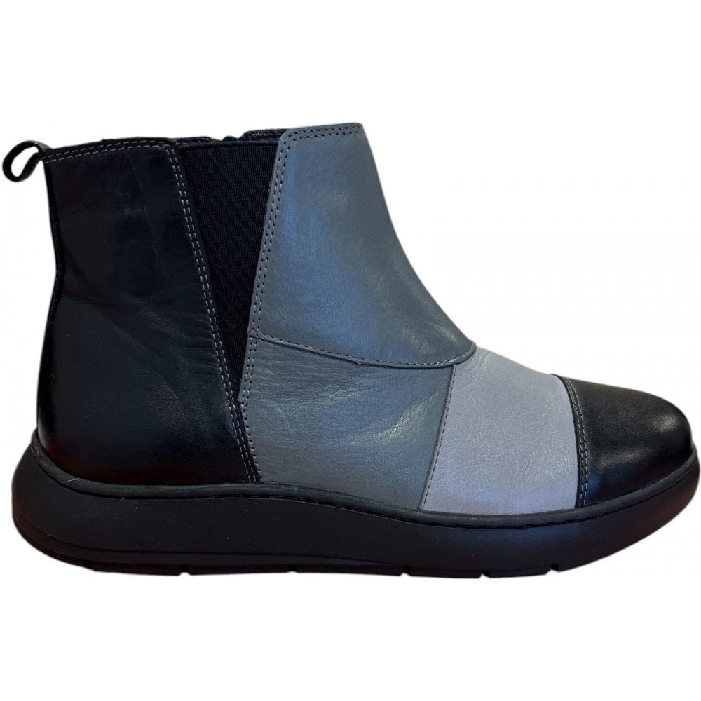 Adesso Henna Black and Grey Leather Ankle Boots