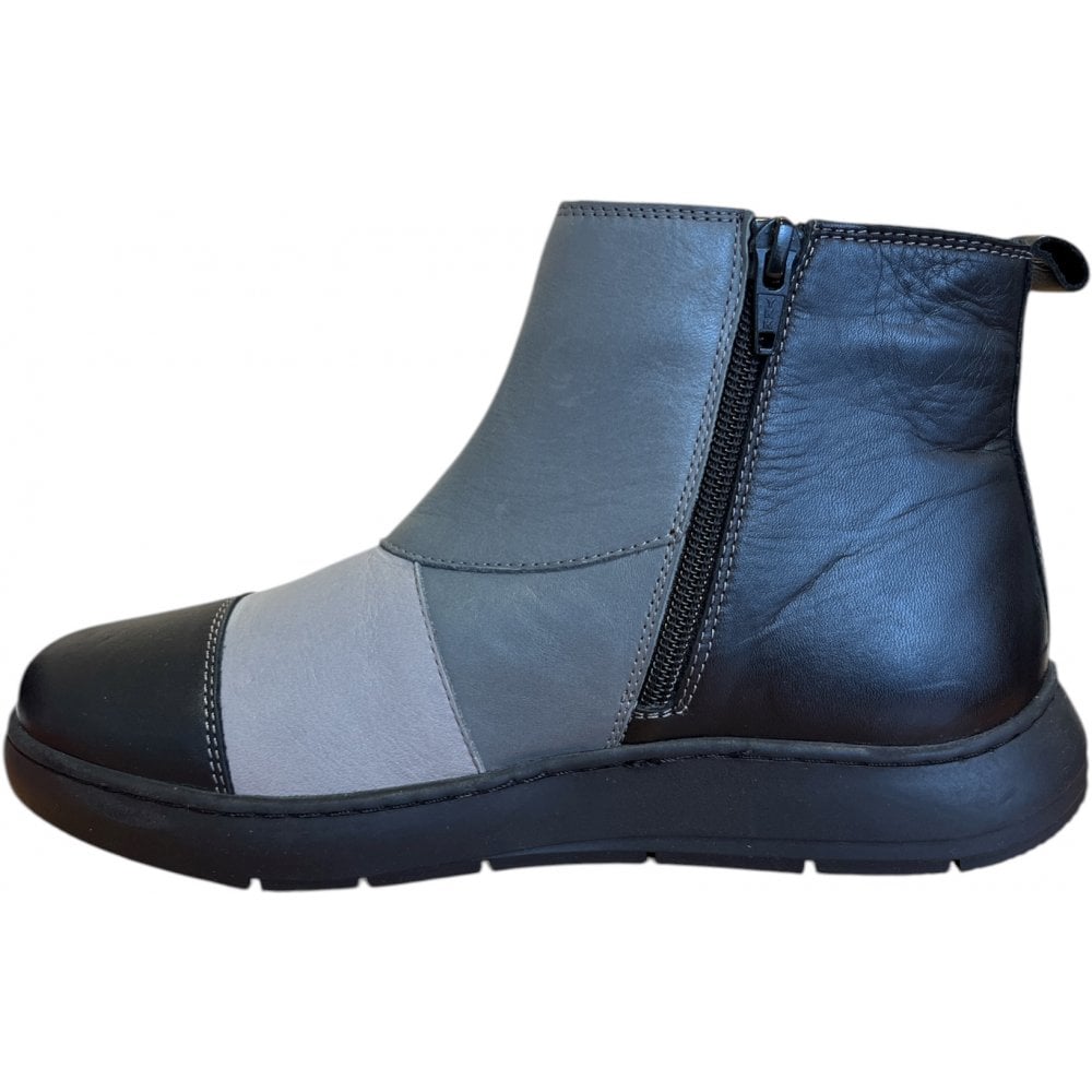 Adesso Henna Black and Grey Leather Ankle Boots