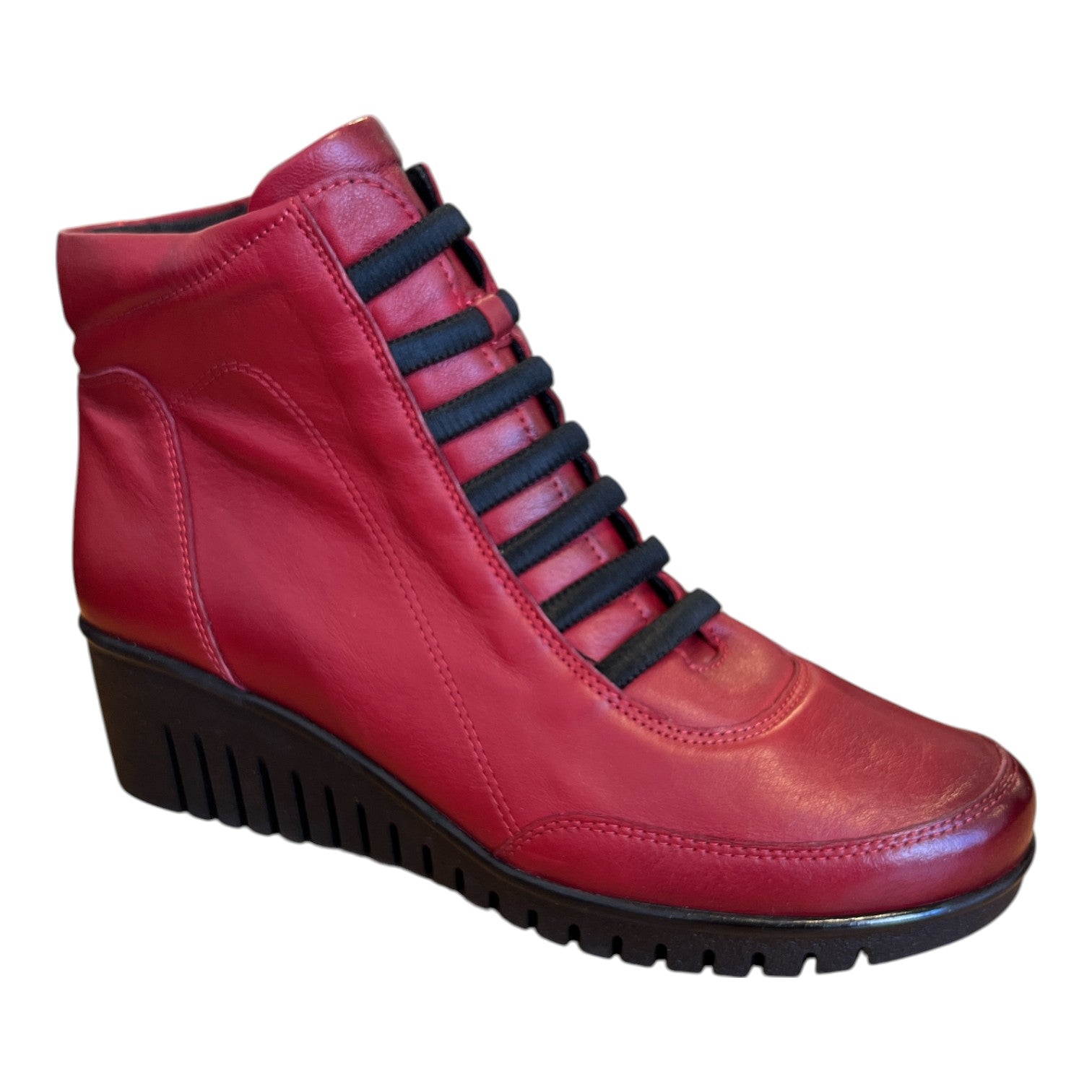 Lotus Myrthe Red Leather Wedge Ankle Boots
