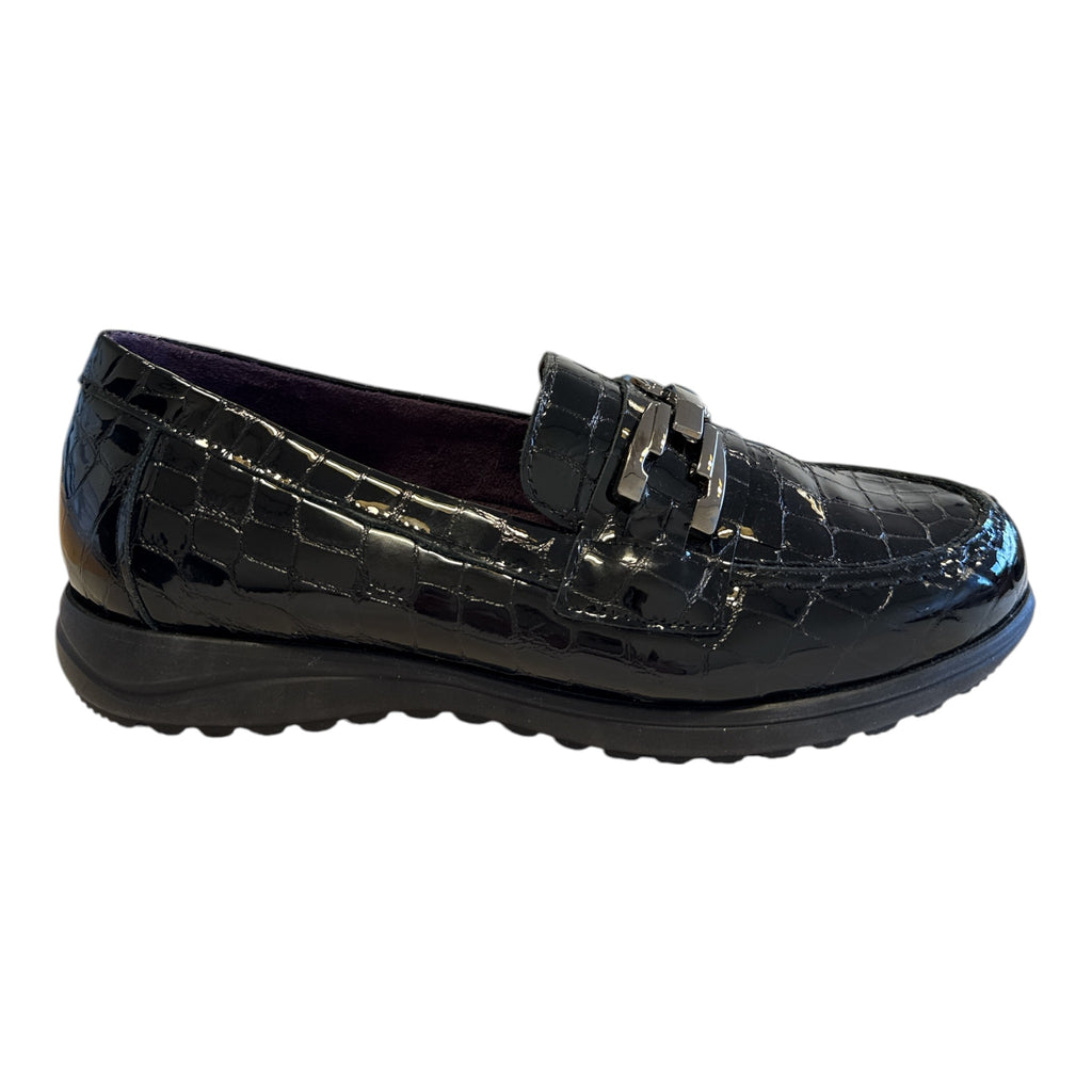 Pitillos Black Patent Croc Print Loafers 20.511