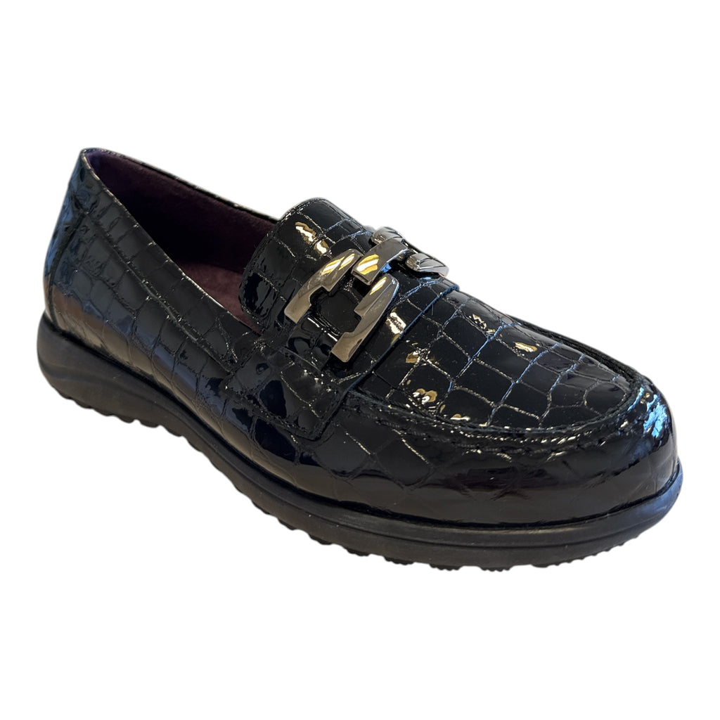 Pitillos Black Patent Croc Print Loafers 20.511