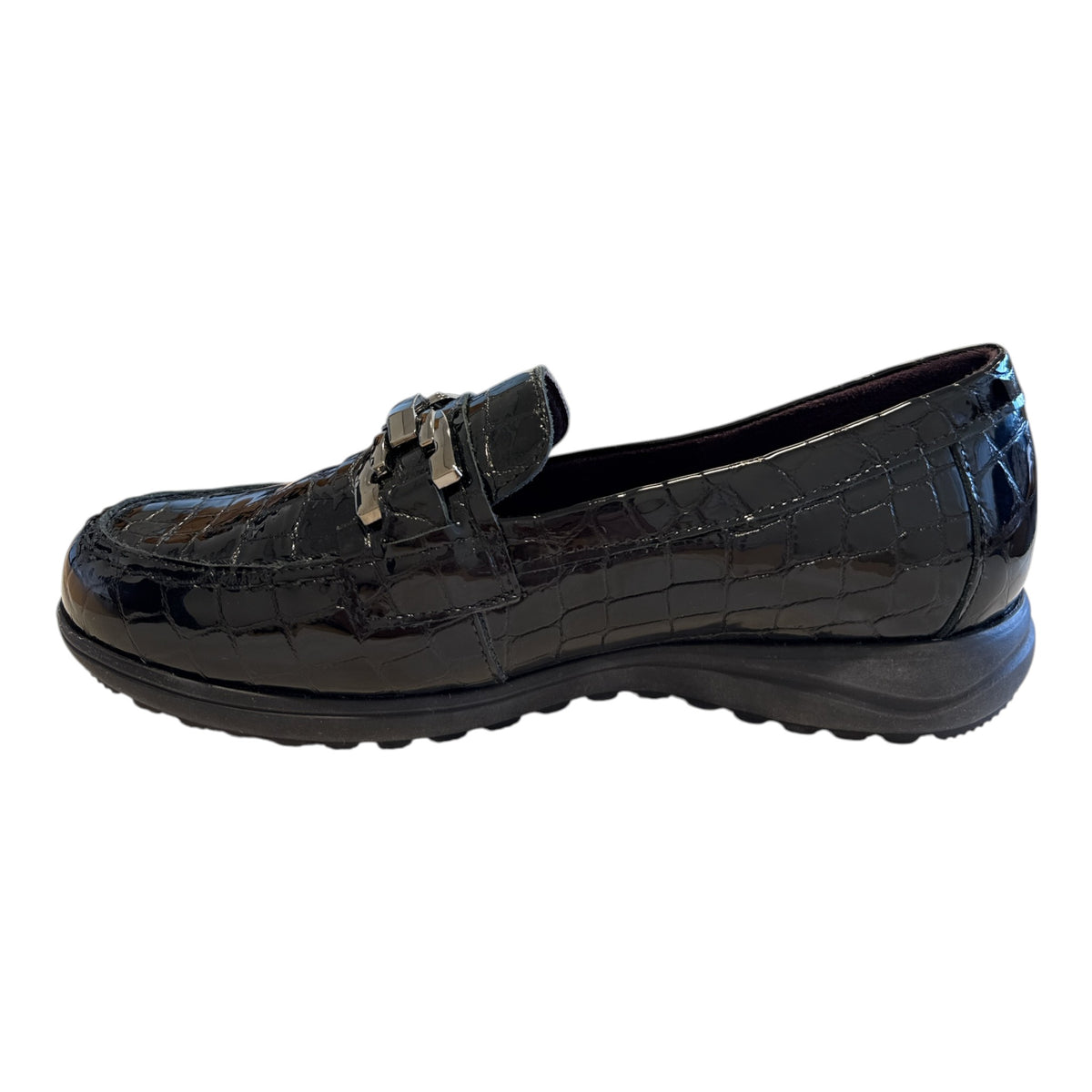 Pitillos Black Patent Croc Print Loafers 20.511