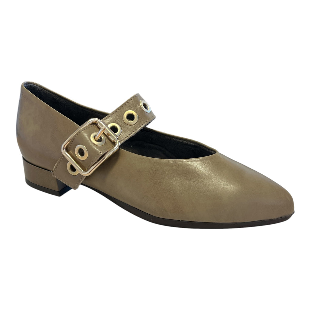 Pitillos Taupe Leather Mary-Jane Flats 11.672