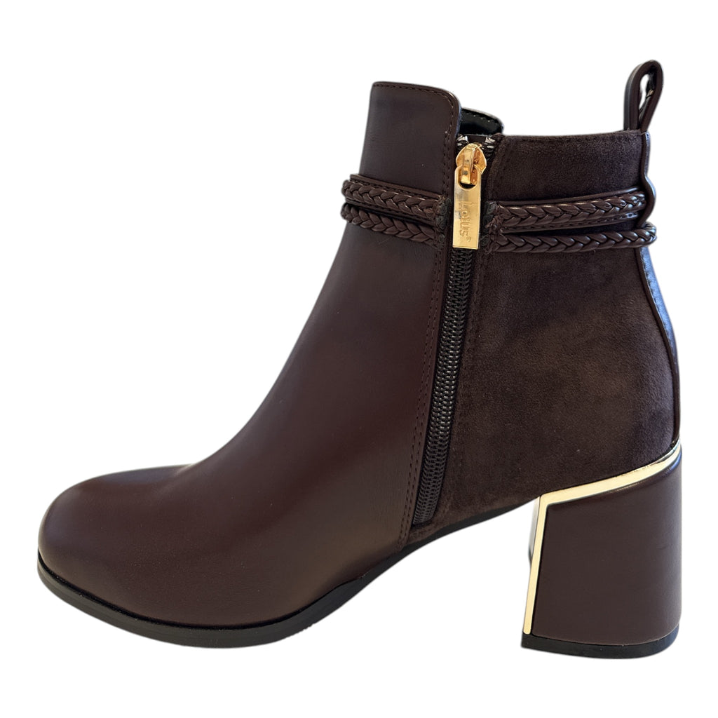 Lotus Brown Heeled Ankle Boots
