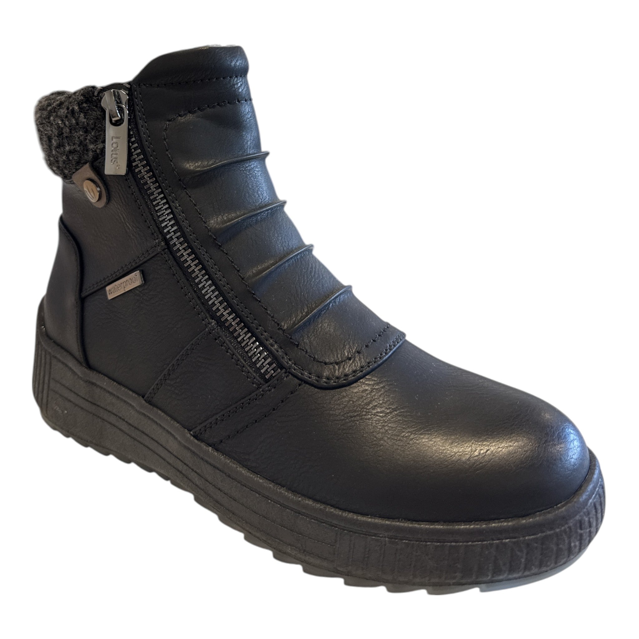 Lotus Black Waterproof Ankle Boots
