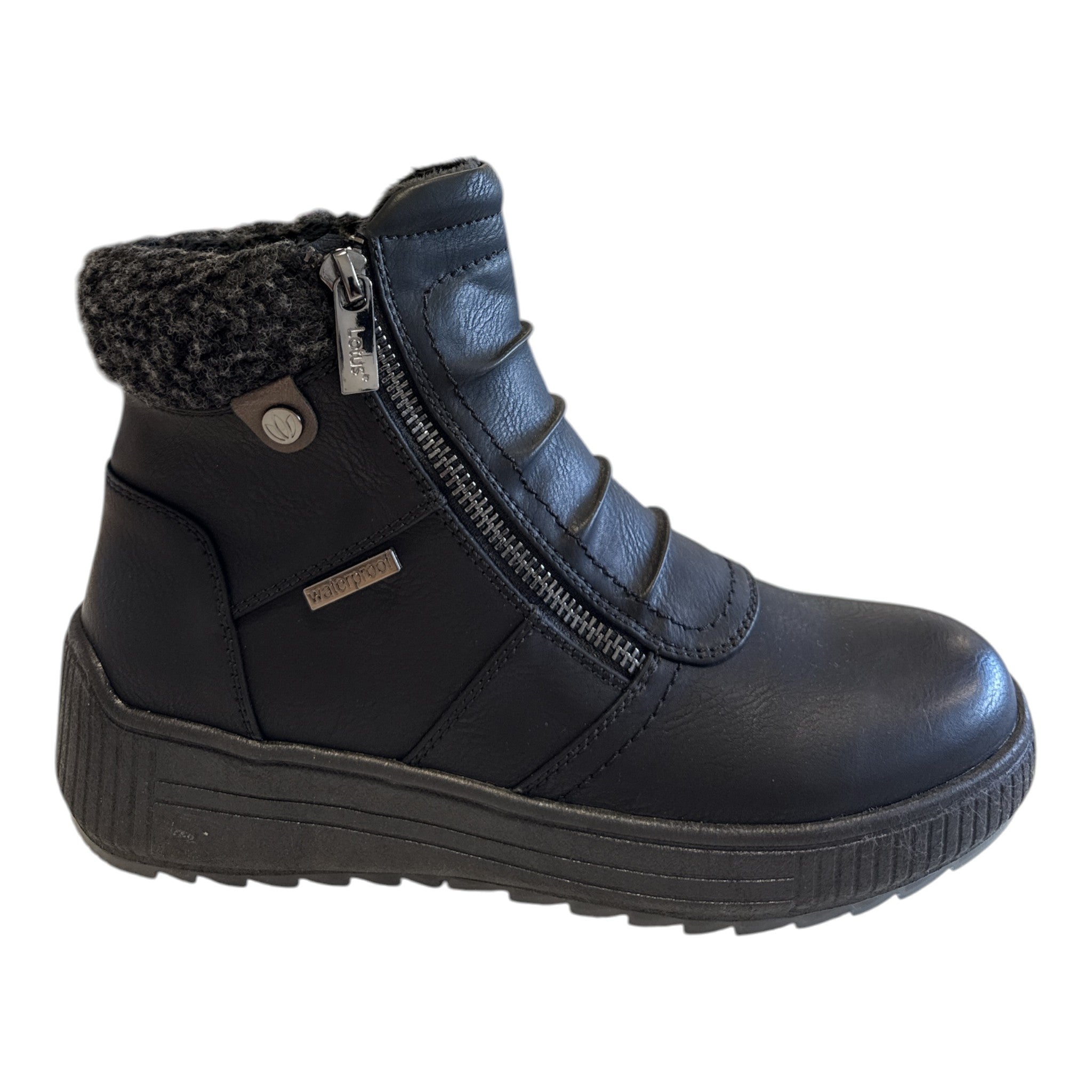 Lotus Black Waterproof Ankle Boots
