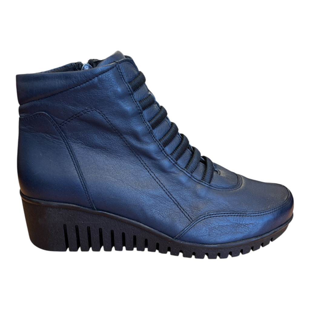 Lotus Myrthe Navy Leather Wedge Ankle Boots