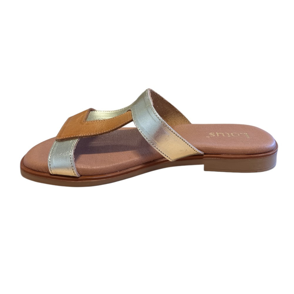 Lotus Milena Tan and Gold Leather Sliders