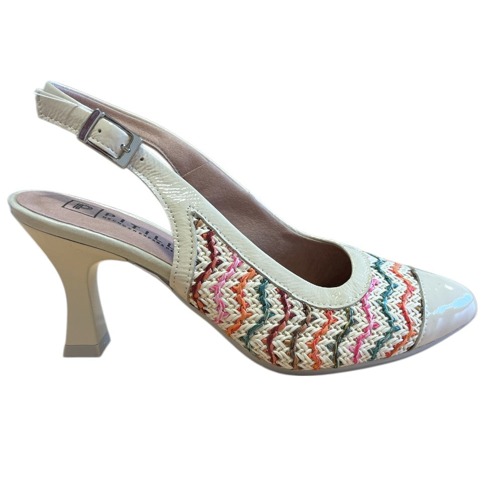 Pitillos 11.195 Beige Patent Slingback Court Shoes