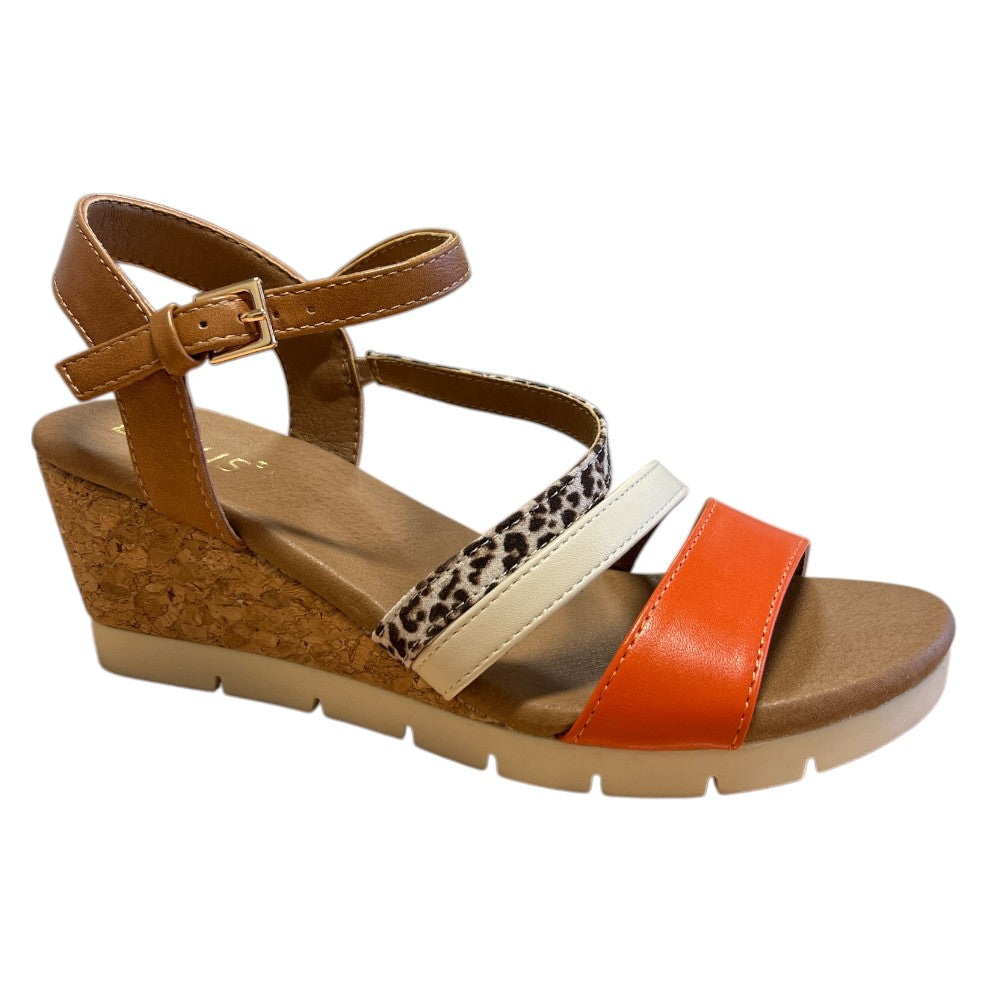 Lotus Kitty Tan and Orange Wedge Sandals