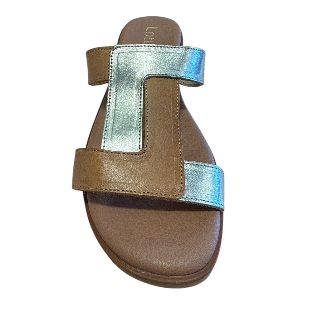 Lotus Milena Tan and Gold Leather Sliders