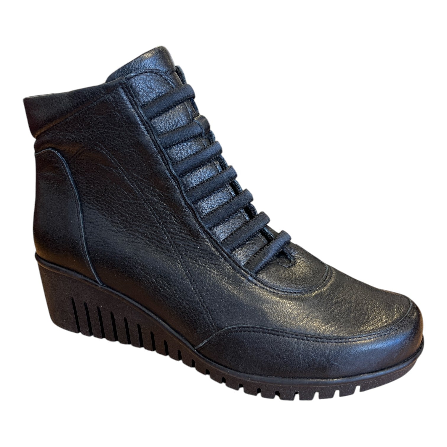 Lotus Myrthe Black Leather Wedge Ankle Boots