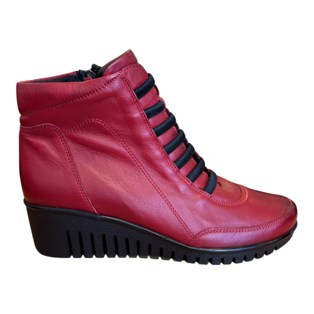 Lotus Myrthe Red Leather Wedge Ankle Boots