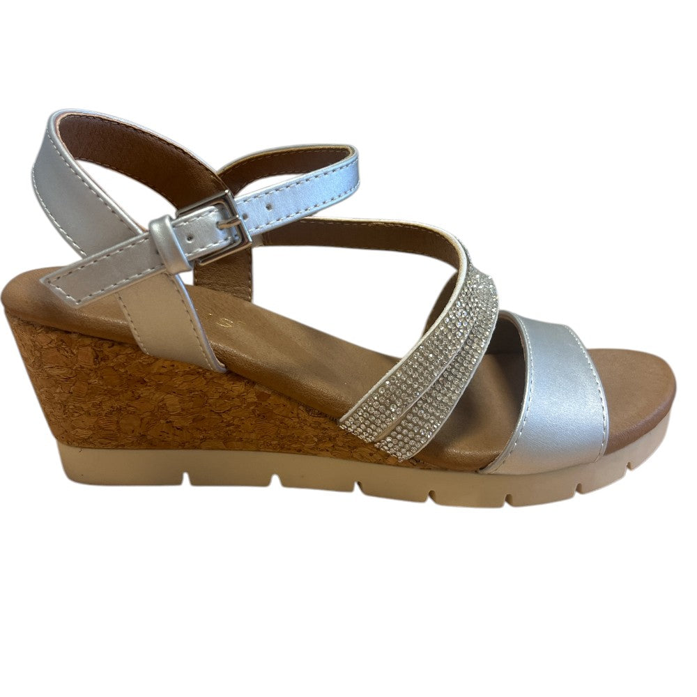 Lotus Goldie Matt Silver Wedge Sandals