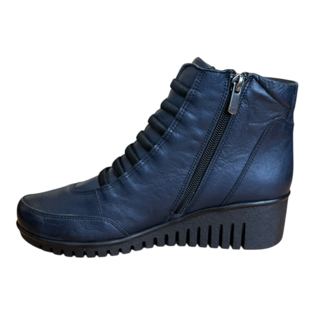 Lotus Myrthe Navy Leather Wedge Ankle Boots