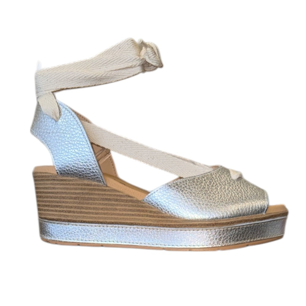 Pitillos 11282 Silver Tie-Up Wedge Sandals