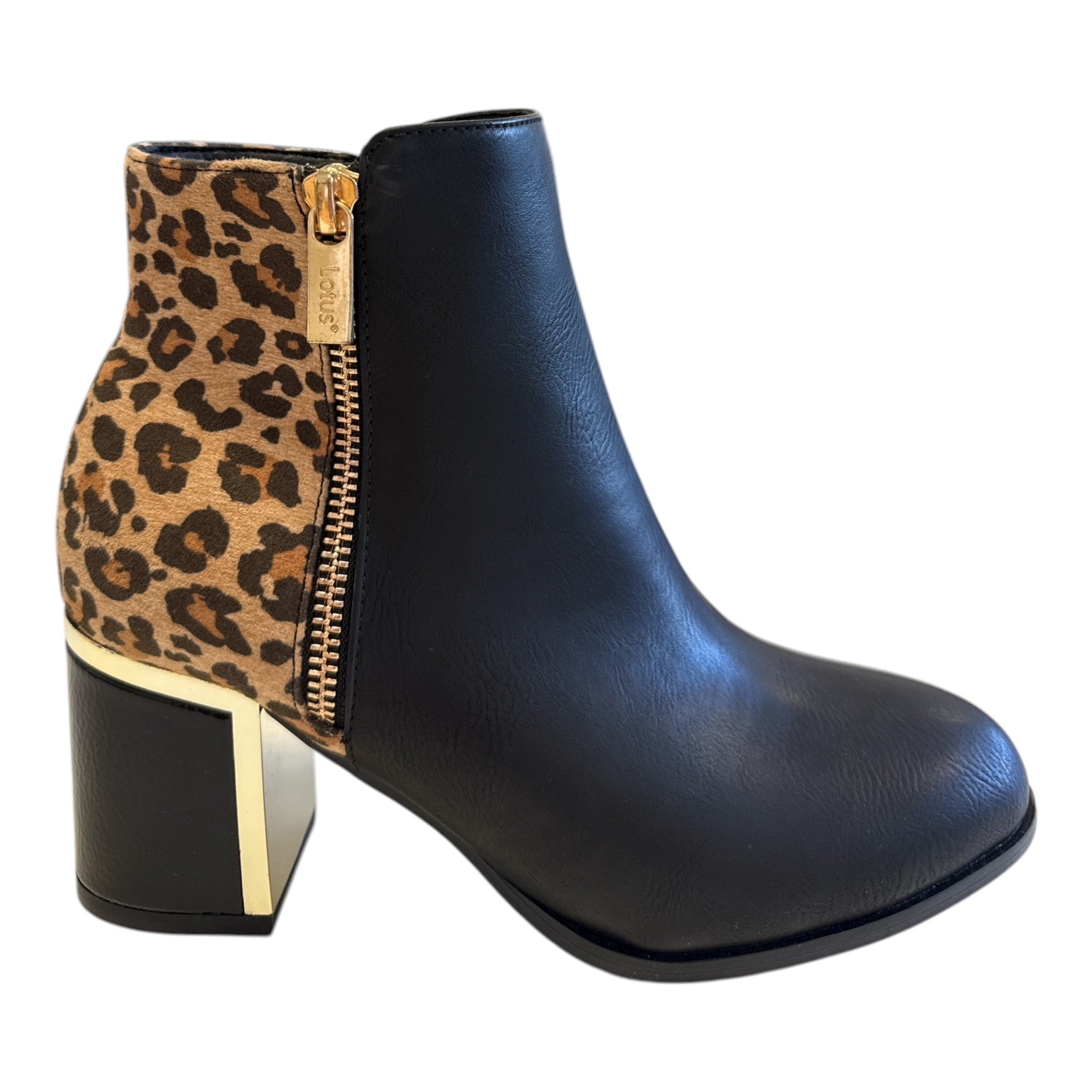 Lotus Athens Black and Leopard Print Ankle Boots