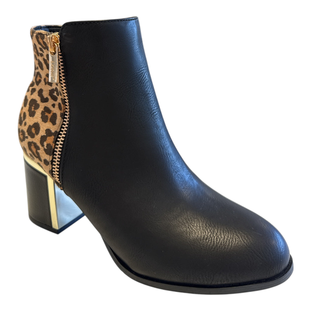 Lotus Athens Black and Leopard Print Ankle Boots