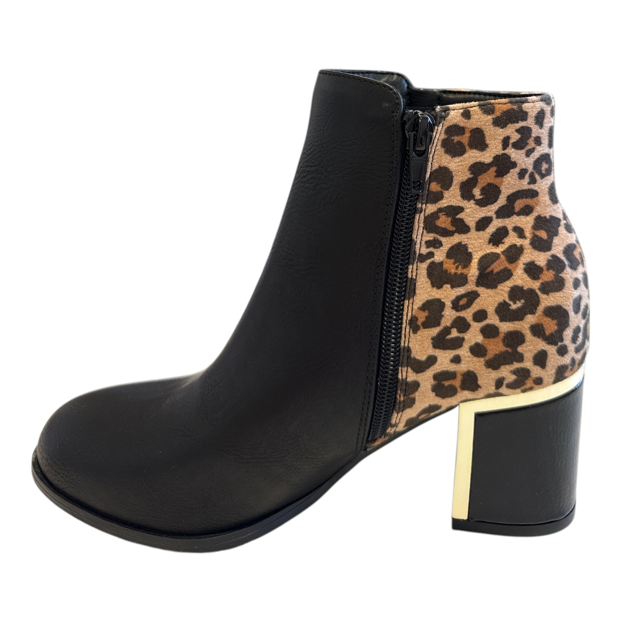 Lotus Athens Black and Leopard Print Ankle Boots