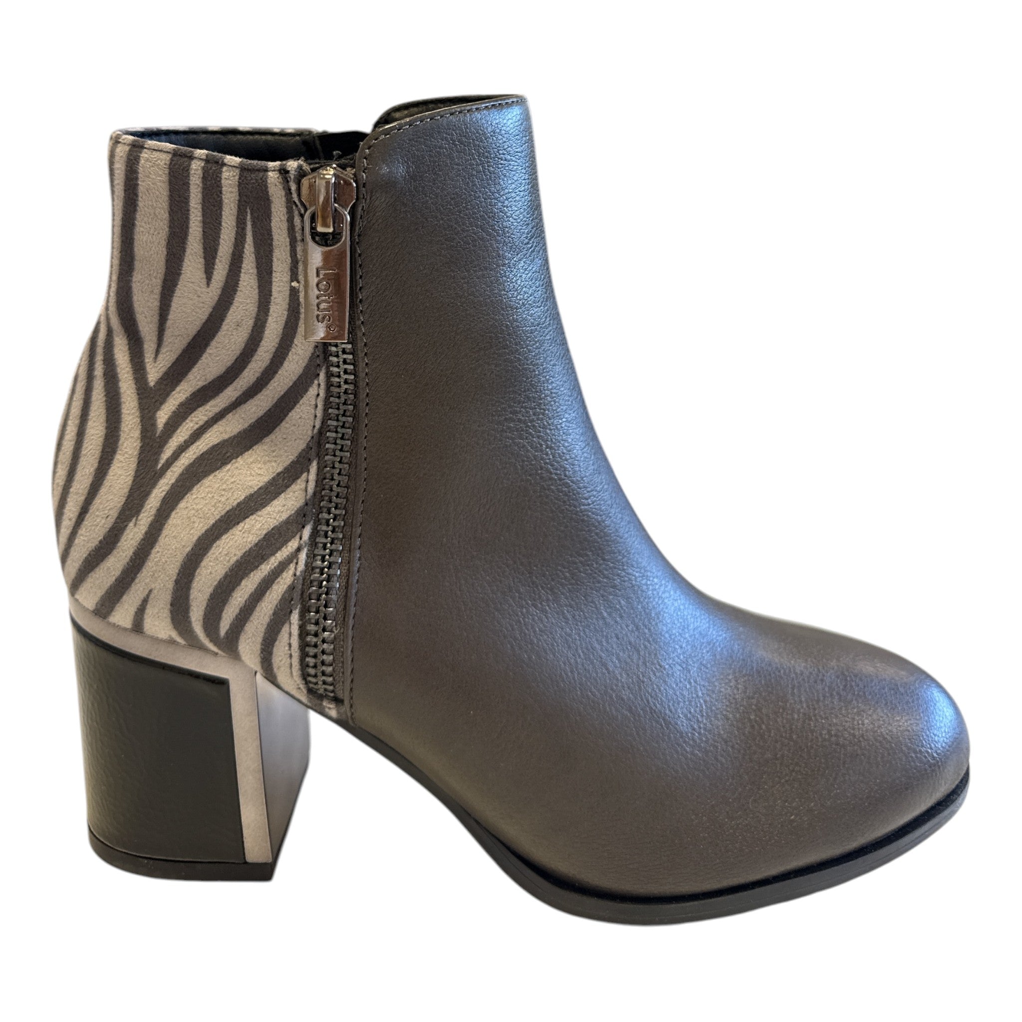 Lotus Athens Grey and Zebra Print Ankle Boots
