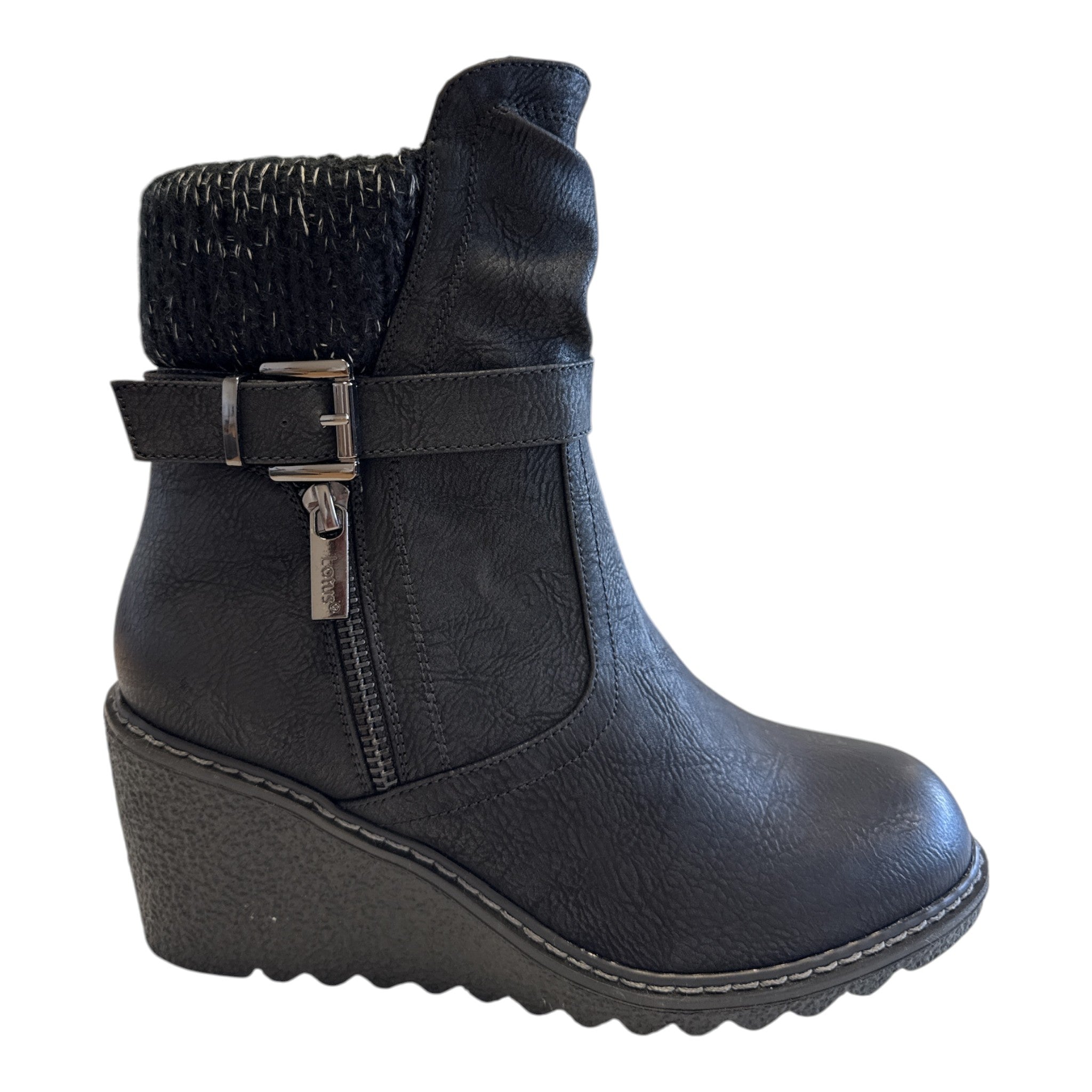 Lotus Balsam Black Wedge Ankle Boots