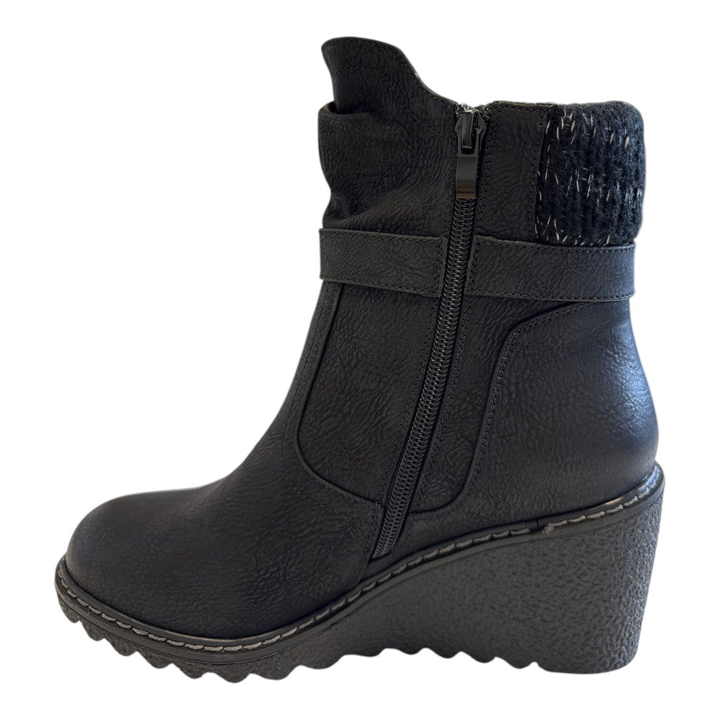 Lotus Balsam Black Wedge Ankle Boots