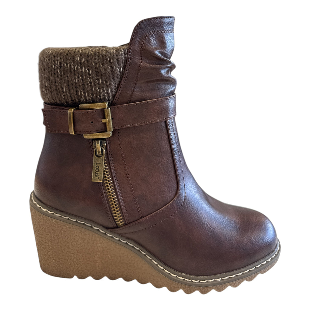 Lotus Balsam Brown Wedge Ankle Boots