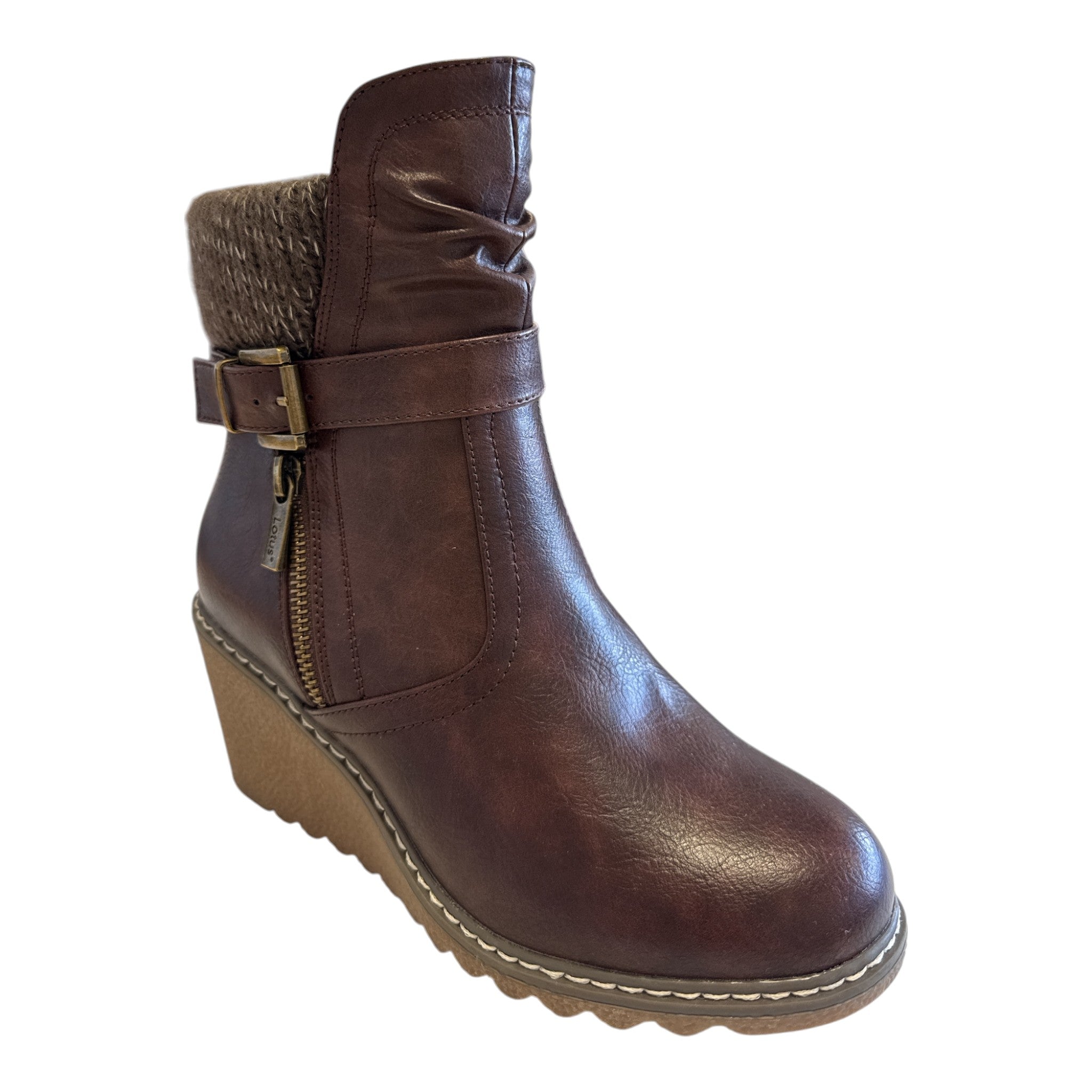 Lotus Balsam Brown Wedge Ankle Boots