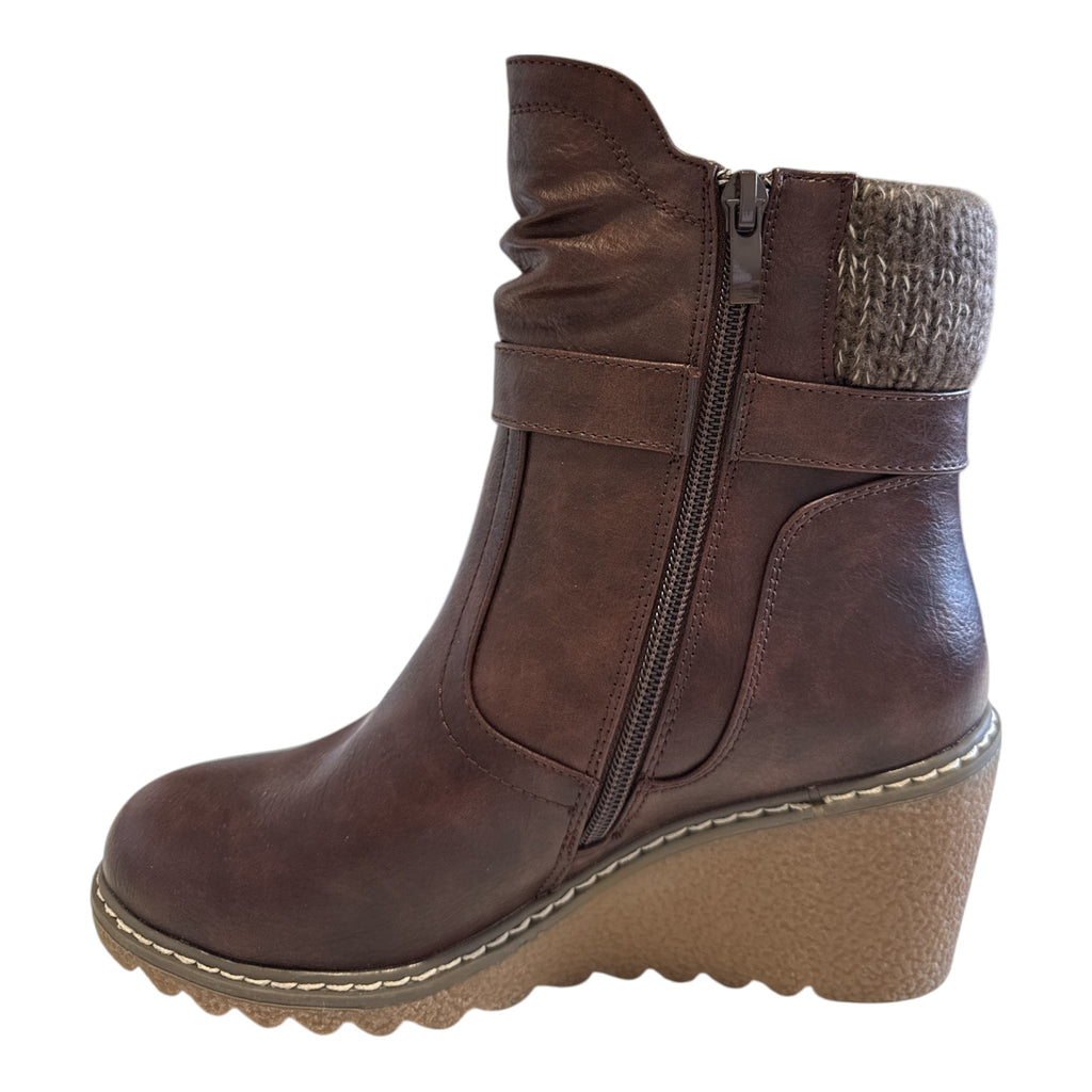 Lotus Balsam Brown Wedge Ankle Boots