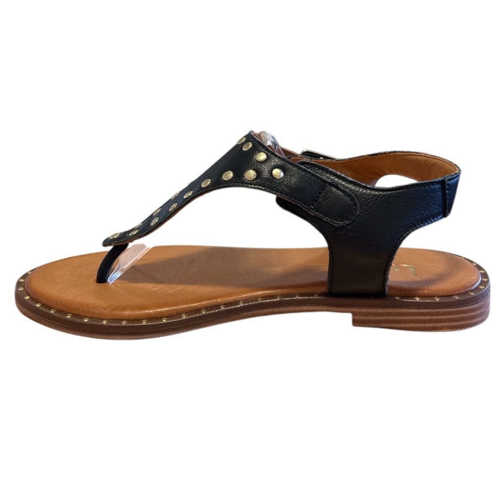 Lotus Juanita Black Leather Flat Sandals