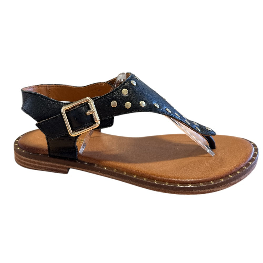 Lotus Juanita Black Leather Flat Sandals