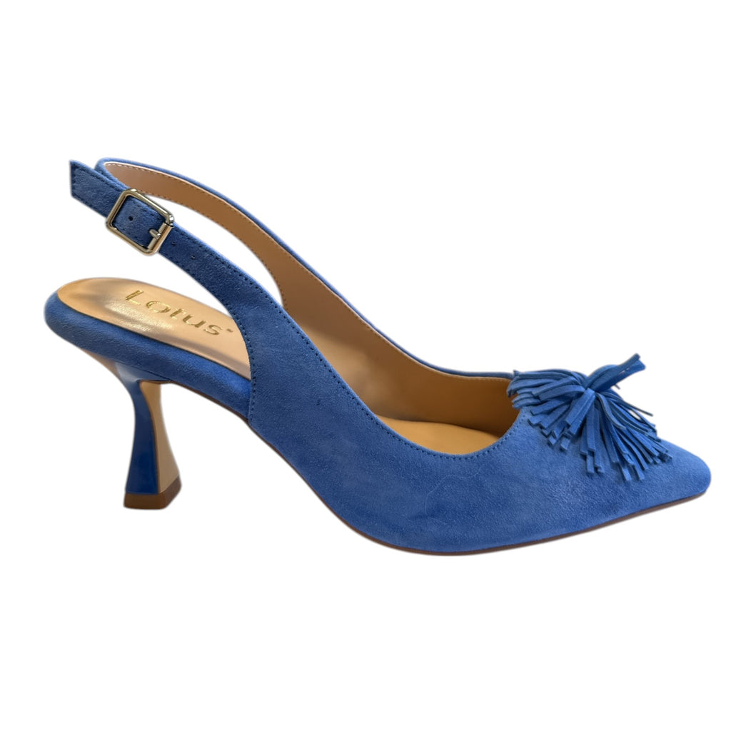 Lotus Caterina Cornflower Blue Suede Slingback Court Shoes