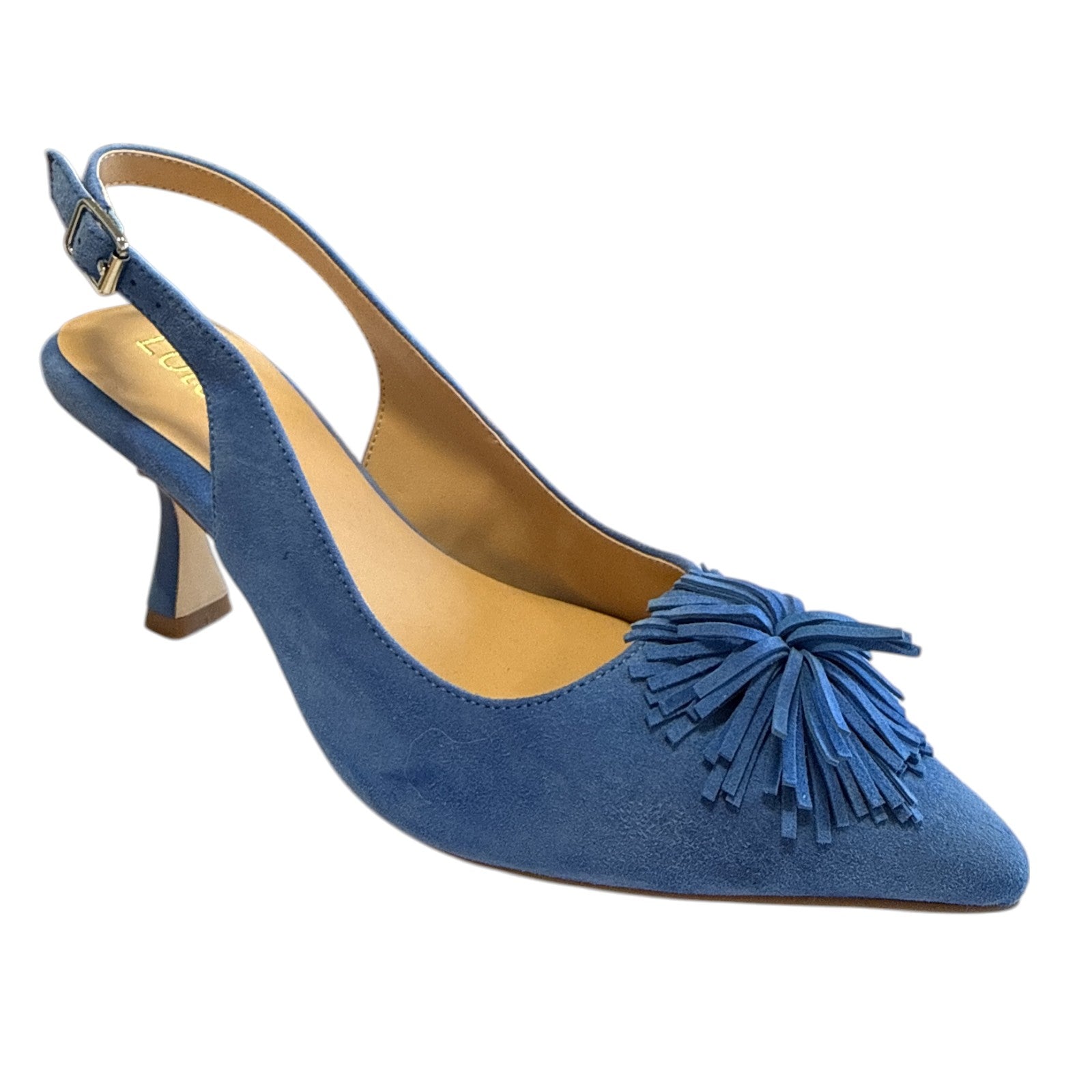 Lotus Caterina Cornflower Blue Suede Slingback Court Shoes