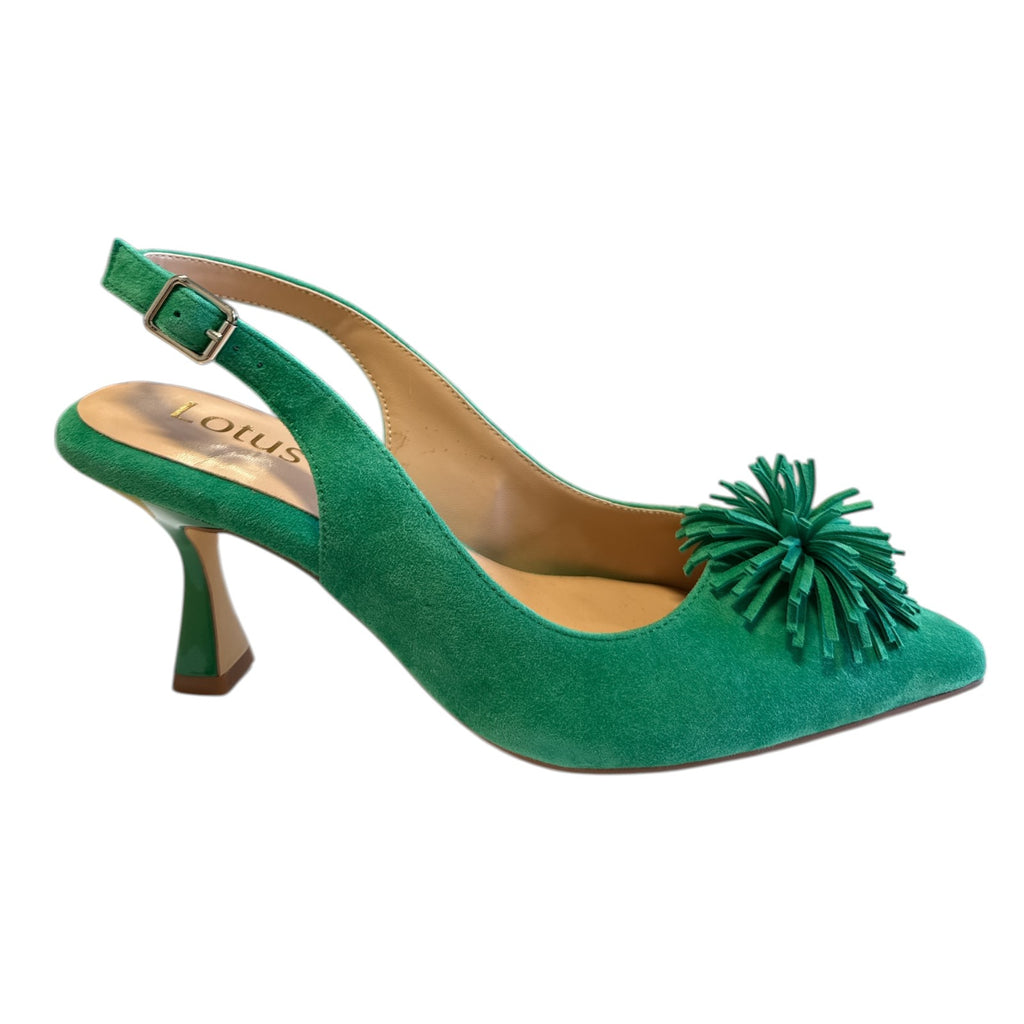 Lotus Caterina Green Suede Slingback Court Shoes