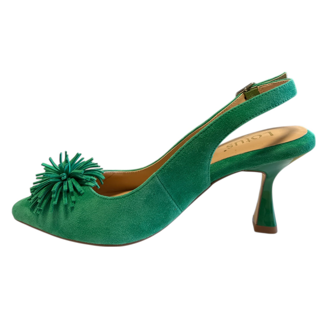 Lotus Caterina Green Suede Slingback Court Shoes