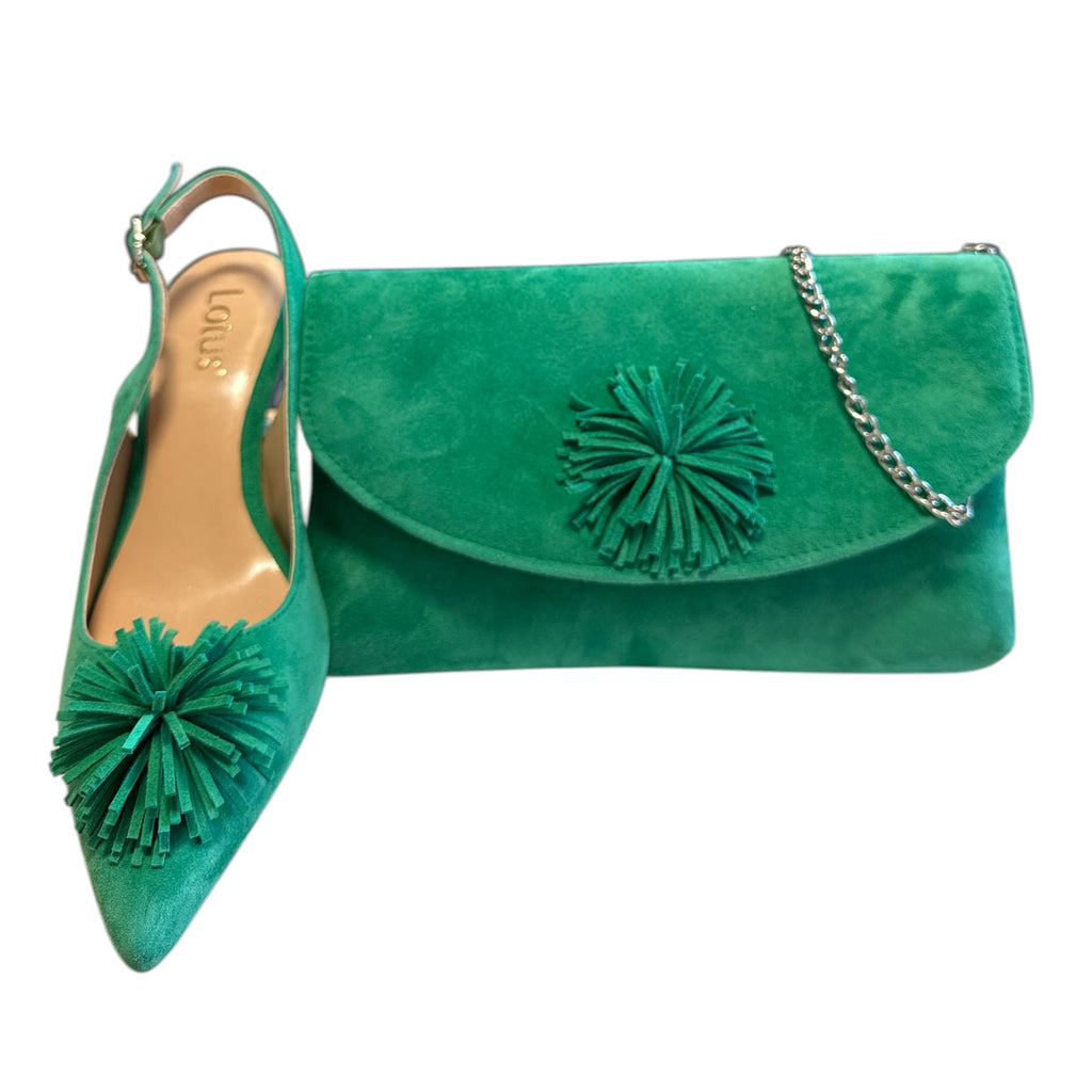 Lotus Caterina Green Suede Slingback Court Shoes