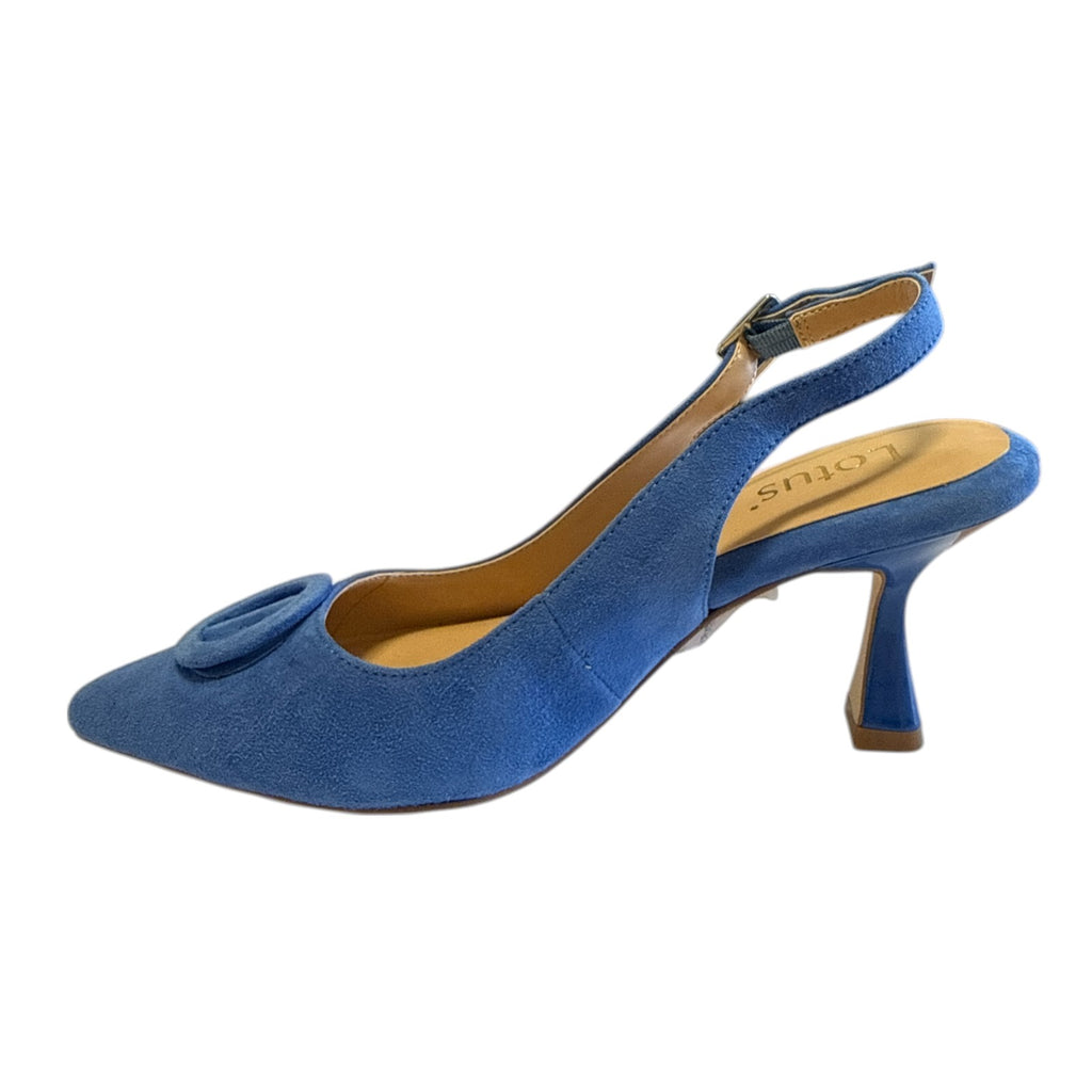 Lotus Delfina Cornflower Blue Suede Slingback Court Shoes