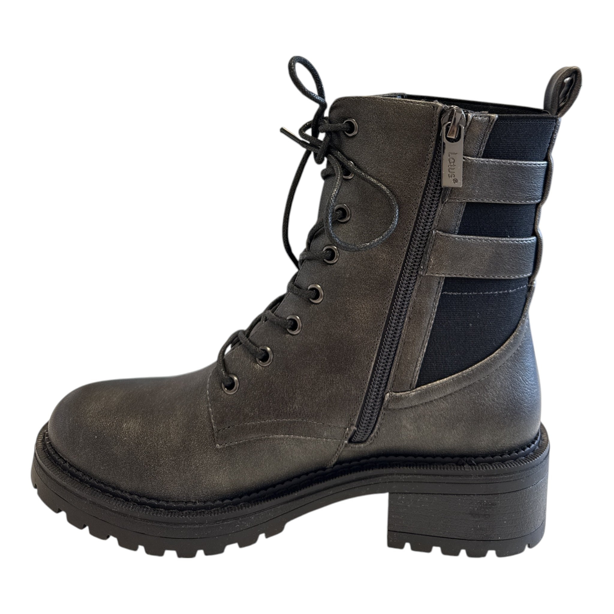 Lotus Hazel Gunmetal Biker Boots