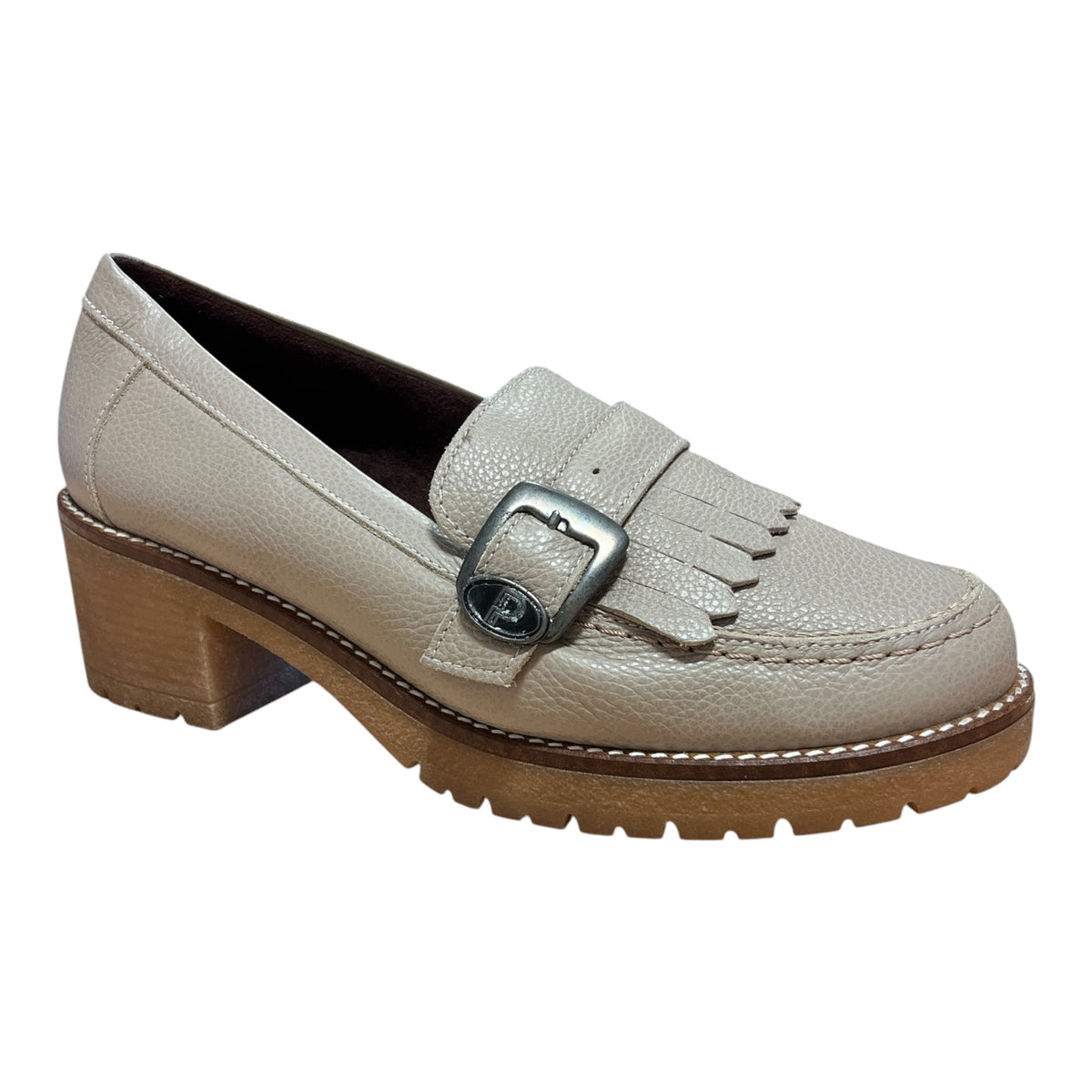 Pitillos Beige Heeled Moccasin Shoes 20.522