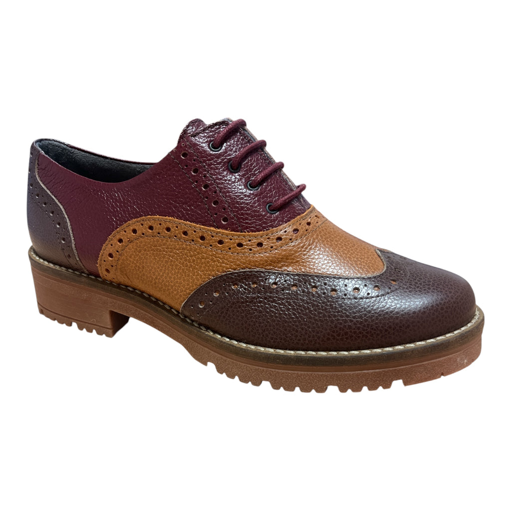 Pitillos Brown Tan and Burgundy Women's Leather Brogues 11.564