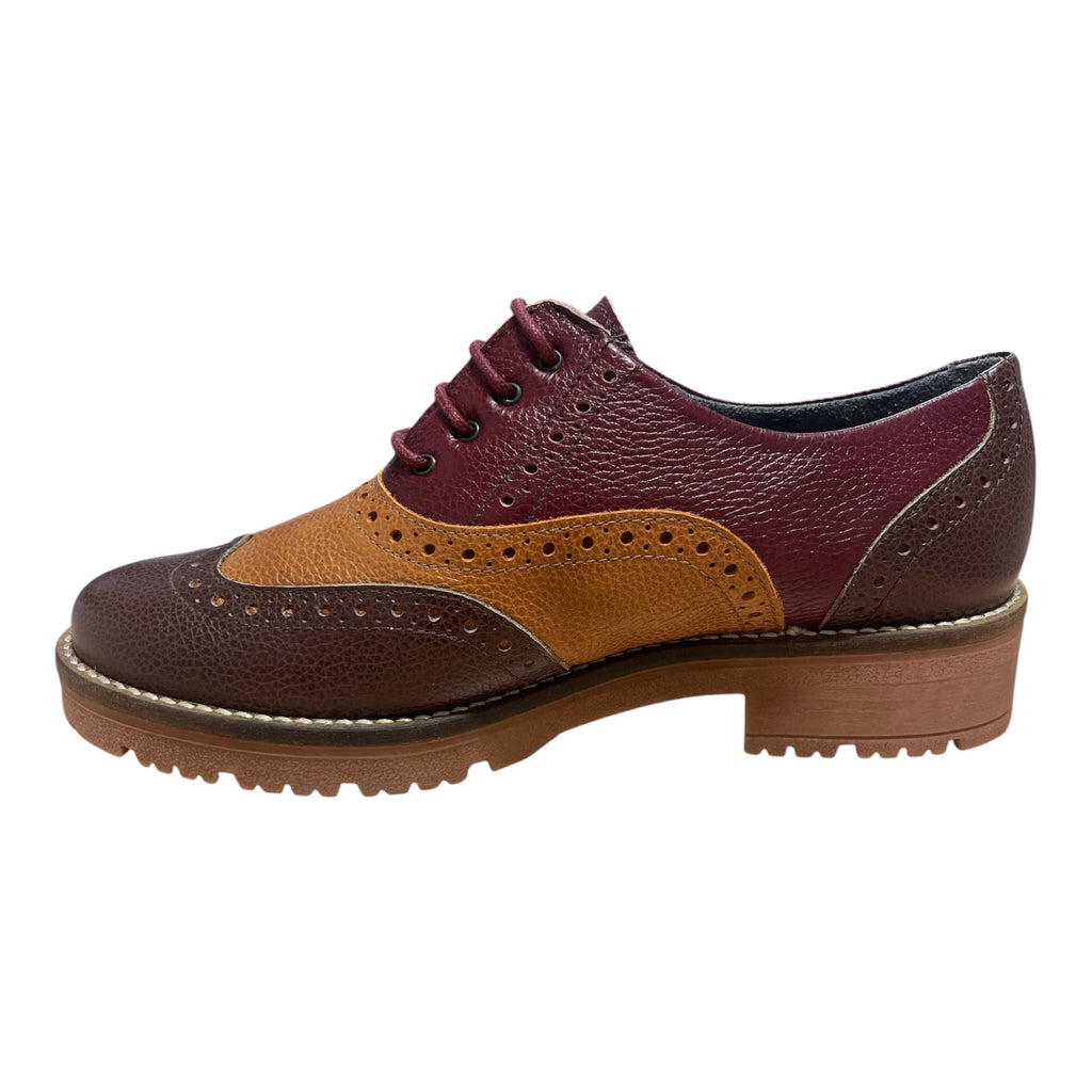 Pitillos Brown Tan and Burgundy Women's Leather Brogues 11.564
