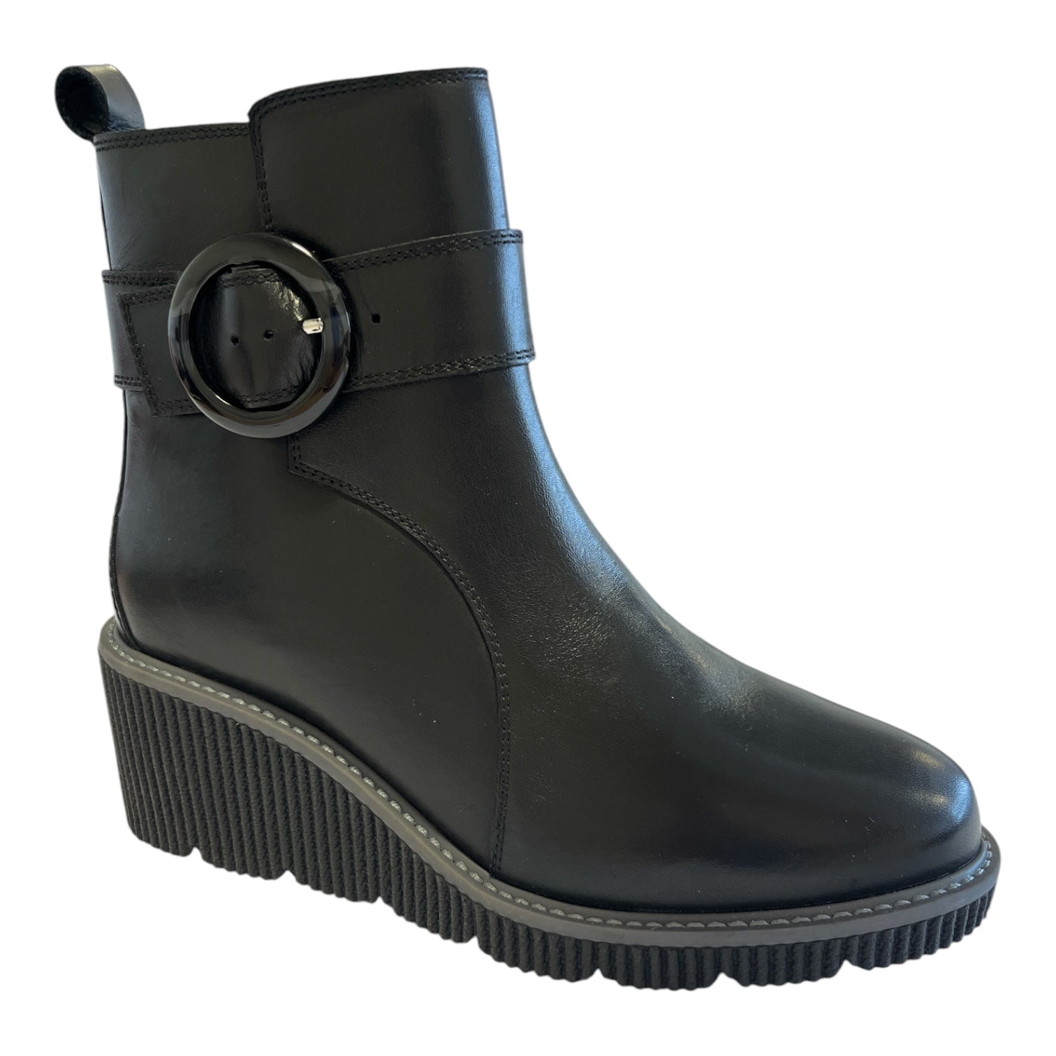 Lotus Kimber Black Leather Wedge Boots