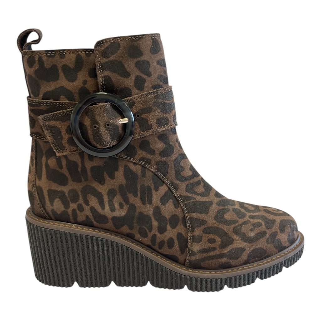 Lotus Kimber Leopard Print Suede Wedge Boots