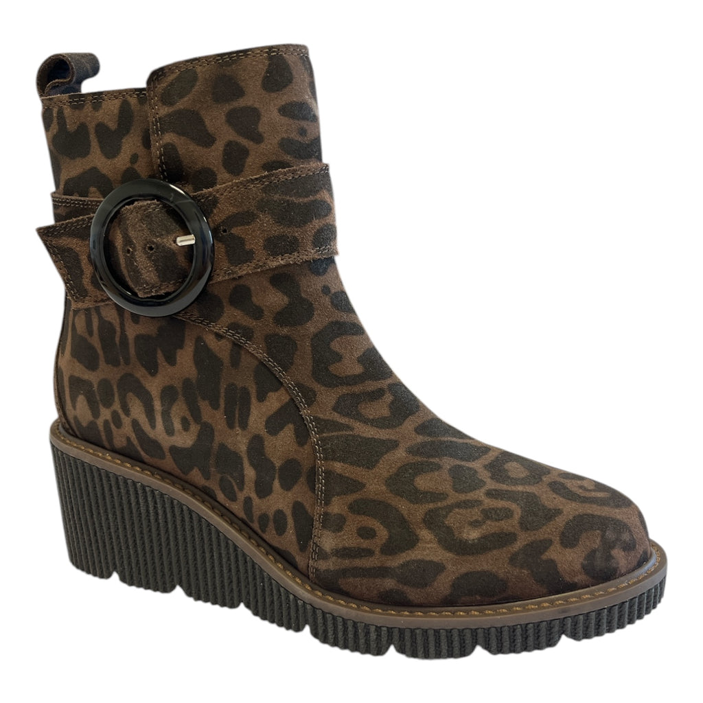 Lotus Kimber Leopard Print Suede Wedge Boots