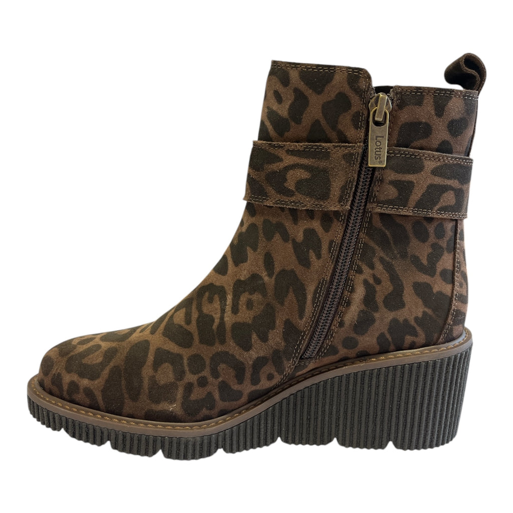 Lotus Kimber Leopard Print Suede Wedge Boots